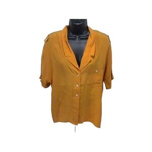 Liz Claiborne Top Womens M‎ Size 10 Gold Silk Button Up Epaulettes VTG 80s